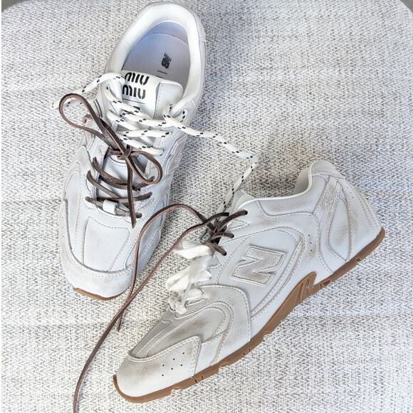 New Balance X Miu Miu 530 SL White Leather Low Top Sneakers, size IT39/US9 - Picture 1 of 9